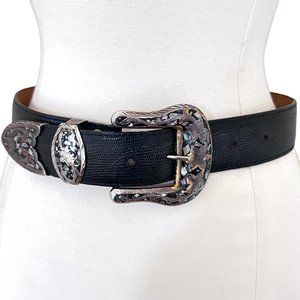 AL BERES Lizard emboss leather belt w Western buckle sz 26